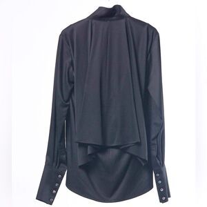 Divka Sapphire Cool Twill Pleated Draped Back Button Down in Black M NWT